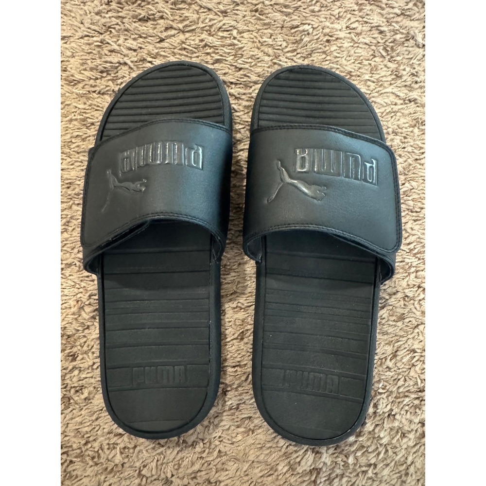 Puma Slide Sandals Black Men's Size 10 US Logo Slip On Slides
